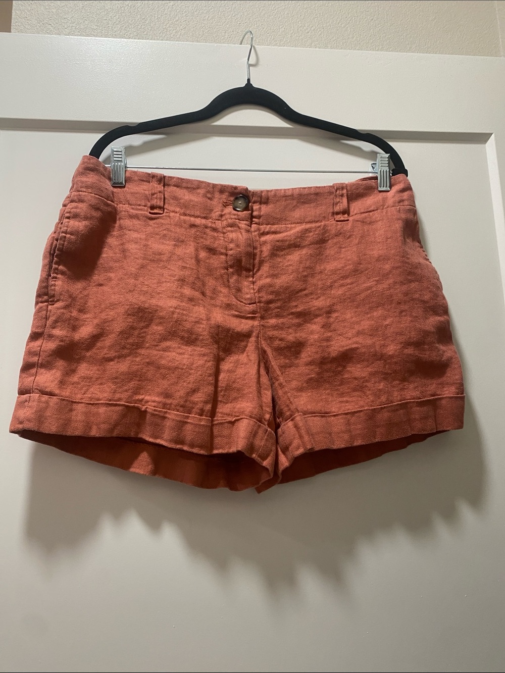 LOFT Rust  100% Linen  Cuffed Shorts